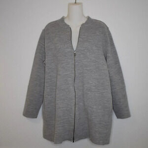 Eileen Fisher Merino Wool Coat Sz M Boxy Fit Zip Up Minimalist Neutral Lagenlook